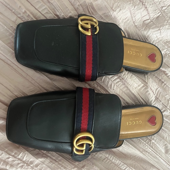 Authentic Gucci 40 1/2 black leather mule slip on shoes - Picture 1 of 7